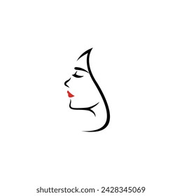 women long hair style icon, logo women face on white background