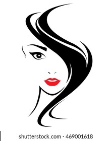 women long hair style icon, logo women face on white background, vector