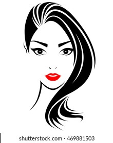 women long hair style icon, logo women face on white background, vector