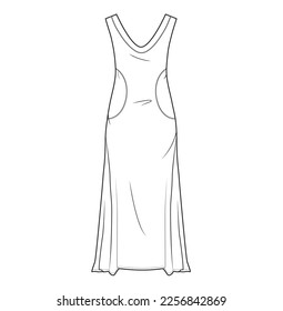 women long party dress flat sketch illustration