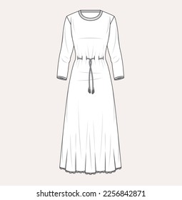 women long party dress flat sketch illustration