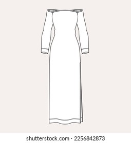 women long party dress flat sketch illustration