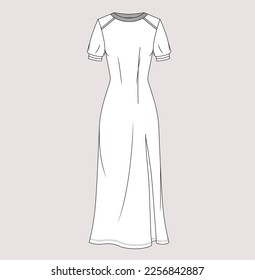 women long party dress flat sketch illustration