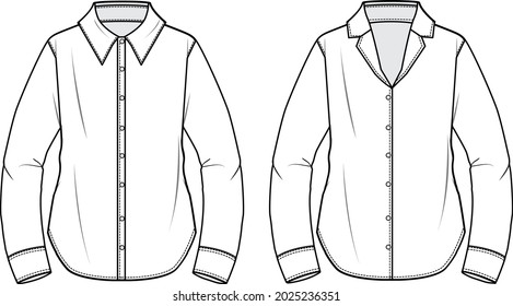 women long sleeve collar shirt flat sketch vector illustration