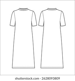 women long sleeve maxi Poet Sleeve dress design vector fashion flat sketch template