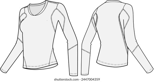 Women long sleeve performance shirt breathable and functional design vector illustration template front and back view