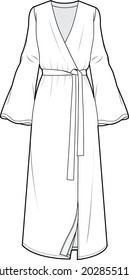 women long sleeve robe dress flat sketch vector illustration - Shutterstock ID 2028551105