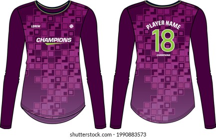 Women Long Sleeve Sports Jersey t-shirt design concept Illustration suitable for girls and Ladies for Volleyball jersey, Football, badminton, Soccer, netball and tennis, uniform kit for sports