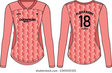 Women Long Sleeve Sports Jersey t-shirt design concept Illustration suitable for girls and Ladies for Volleyball jersey, Football, badminton, Soccer, netball and tennis, Sport uniform kit for sports