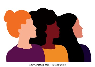 women look up, feminists of different races and cultures together