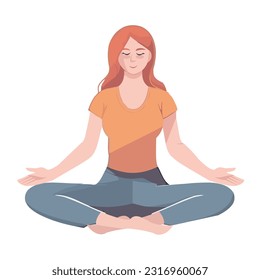women in lotus position practicing yoga isolated