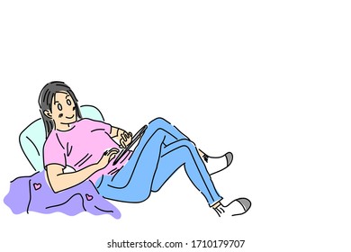 Mujeres acostadas y con vectores de comprimidos.
