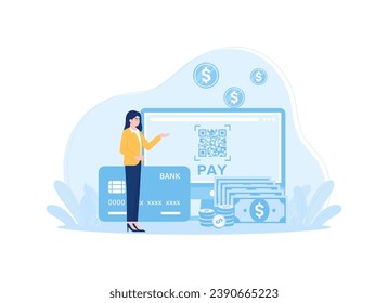 Las mujeres realizan transacciones de pago utilizando el concepto de trending topic de tarjetas de crédito bancarias ilustración plana