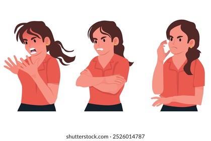 Women making an angry gesture. discussing women. Girl argument and negative emotions. flat style vector illustration.