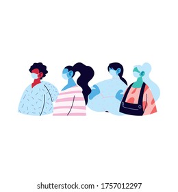 women and man avatars cartoons with masks design of Medical care and covid 19 virus theme Vector illustration