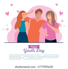 women and man cartoons smiling of happy youth day design, Young holiday and friendship theme Vector illustration