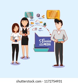 women and man with mobiles sharing chatting social media