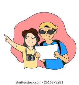 Women and man vacation looks for the place