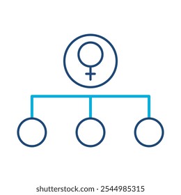 Women in Management Positions Icon – Org Chart with Female Symbol, Representing Gender Equality, Diversity, and Leadership Opportunities