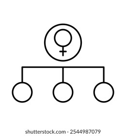 Women in Management Positions Icon – Org Chart with Female Symbol, Representing Gender Equality, Diversity, and Leadership Opportunities