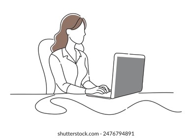 mujeres administrando bienes en una computadora mujeres administrando bienes en una computadora, doodle Ilustración vectorial de arte de línea continua
