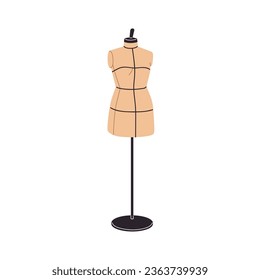 Women mannequin. Torso, body shape, sewing manikin. Tailors dressmaking female dummy for clothes, garment. Dress form on stand, base. Flat vector illustration isolated on white background