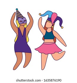 Women with mardi gras mask and hat design, Party carnival decoration celebration festival holiday fun new orleans and traditional theme Vector illustration