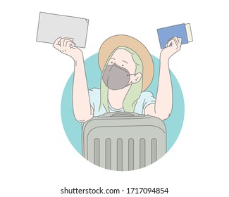 Women with masks fail to travel, concept illustration
