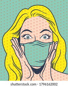 women with masks were shocked to hear the news of the corona virus, wrapped with a vintage theme.