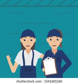 women of mechanics workers characters vector illustration design