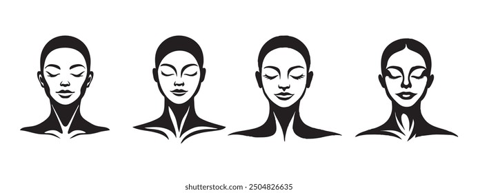 Frauen meditieren mit geschlossenen Augen und einem leichten Lächeln Silhouette Symbol