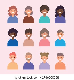 Women and men avatars cartoons smiling design, Person people and human theme Vector illustration