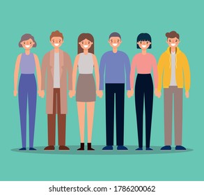 Women and men avatars cartoons smiling on green background design, Person people and human theme Vector illustration