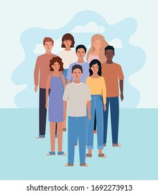 Women men avatars and clouds design, People person human profile and user theme Vector illustration