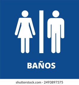 Women and men bathroom banner on a blue background (trad. bathroom)