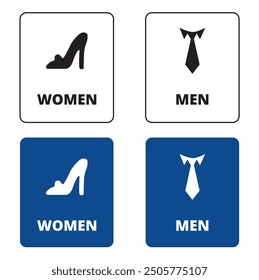 Women and men bathroom banner on a blue background