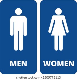 Women and men bathroom banner on a blue background