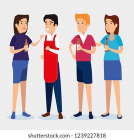 women and men with bbq sauce and apron