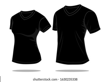 Women & Men Black V-Neck Shirt Vector For Template.