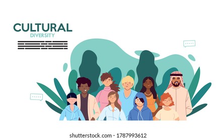 Women and men cartoons with leaves design, Cultural and friendship diversity theme Vector illustration