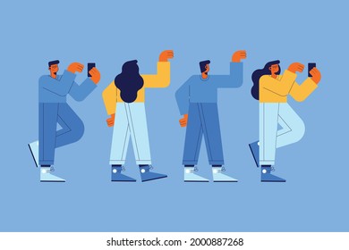 Women and men cartoons set with smartphone