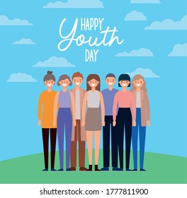 women and men cartoons smiling of happy youth day design, Young holiday and friendship theme Vector illustration