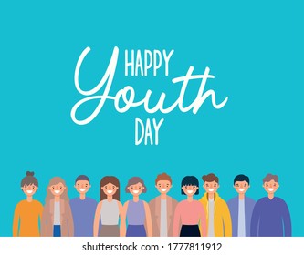 women and men cartoons smiling of happy youth day design, Young holiday and friendship theme Vector illustration