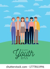 women and men cartoons smiling of happy youth day design, Young holiday and friendship theme Vector illustration