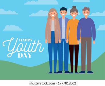 women and men cartoons smiling of happy youth day design, Young holiday and friendship theme Vector illustration