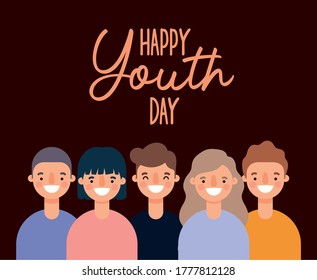 women and men cartoons smiling of happy youth day design, Young holiday and friendship theme Vector illustration