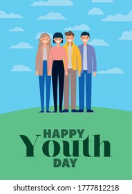 women and men cartoons smiling of happy youth day design, Young holiday and friendship theme Vector illustration