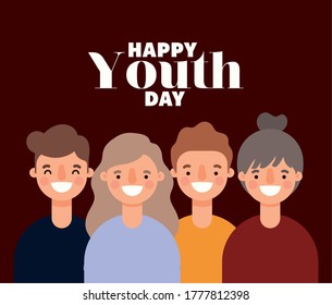 women and men cartoons smiling of happy youth day design, Young holiday and friendship theme Vector illustration