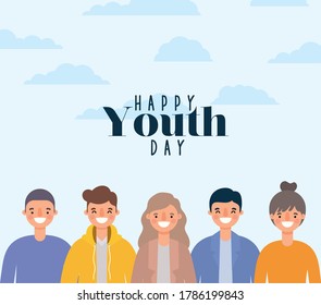 women and men cartoons smiling of happy youth day design, Young holiday and friendship theme Vector illustration