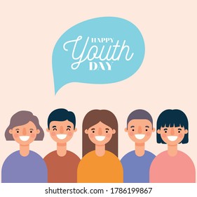 women and men cartoons smiling of happy youth day design, Young holiday and friendship theme Vector illustration